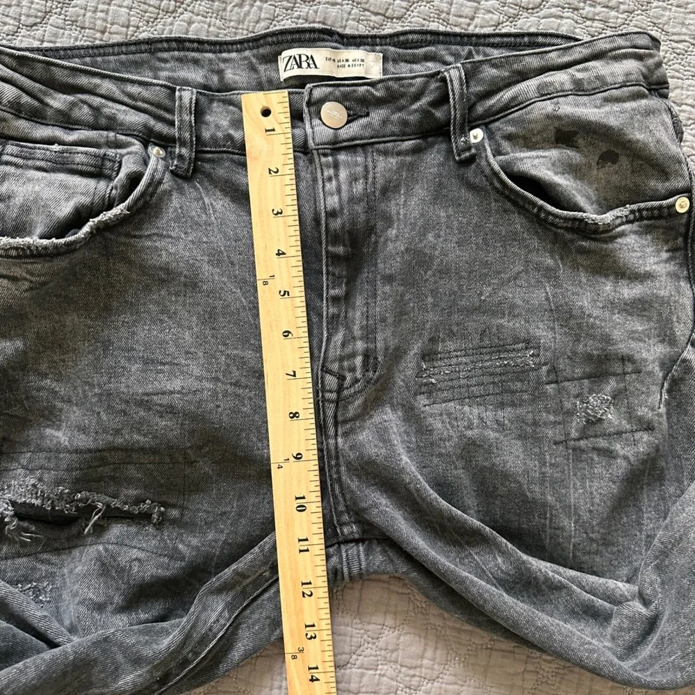 Zara Men's Slim Fit Distressed Acid Wash Grey Denim Jeans Cotton Blend Sz 36x29